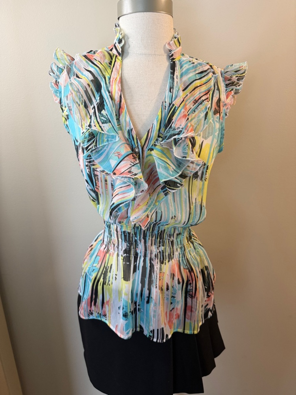 Candie's Pastel Multi-Stripe Ruffle V-Neck Blouse
